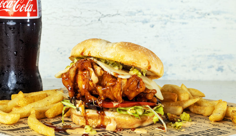 Chicken Burger with fries and coke on the side